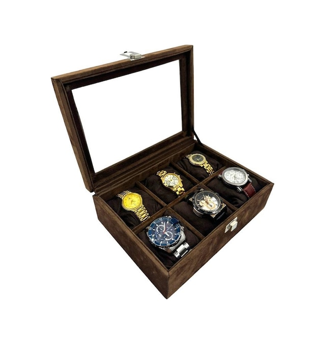 Richbox 6'lı Saat Kutusu Kahve Alcantara Süet