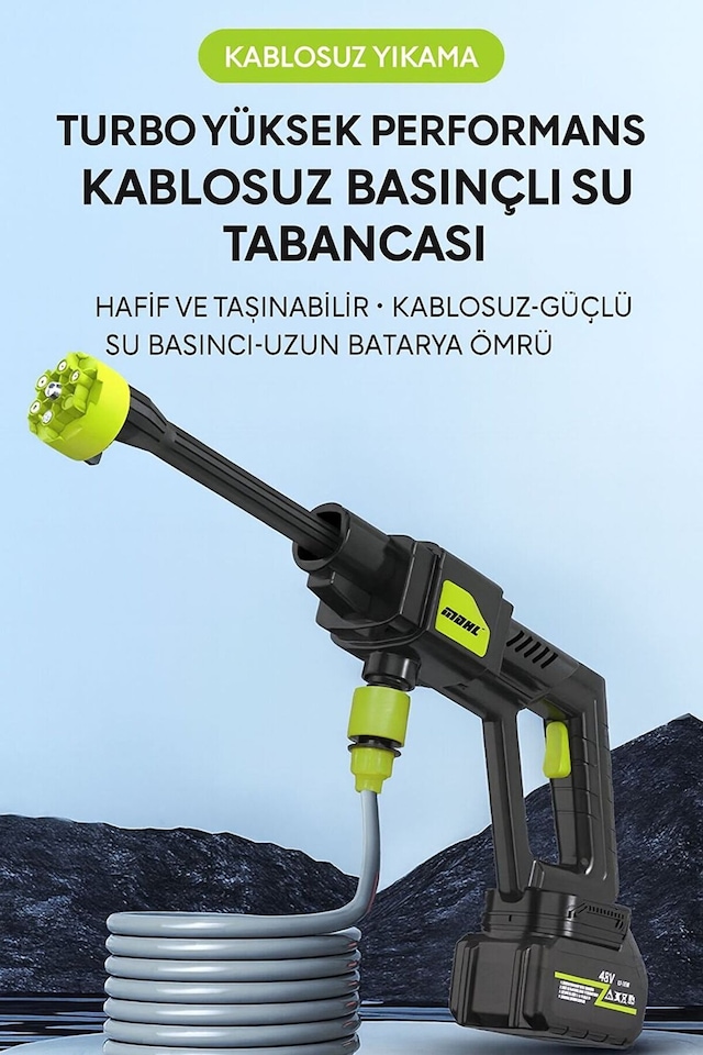 Taşınabilir Sulama Ve Temizlik Seti - Şarjlı Yüksek Basınçlı Oto Yıkama Tabancası - Sulama Tabancası 1