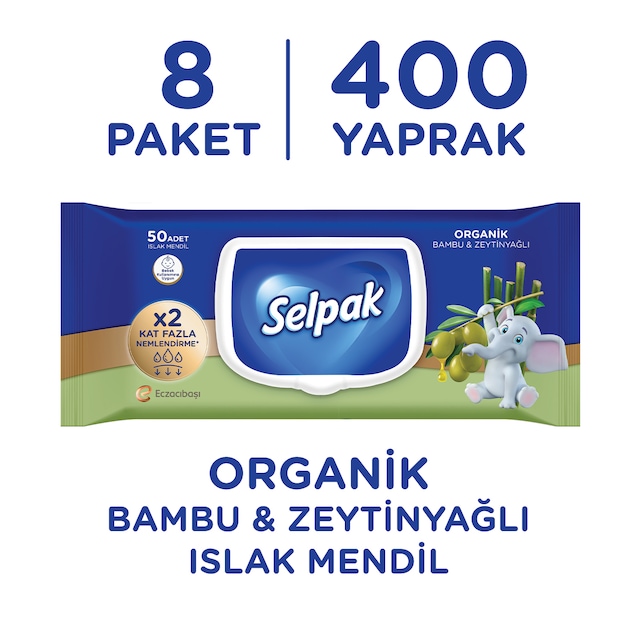 Selpak Organik Bambu Özlü&Organik Zeytinyağlı Islak Mendil 8'li