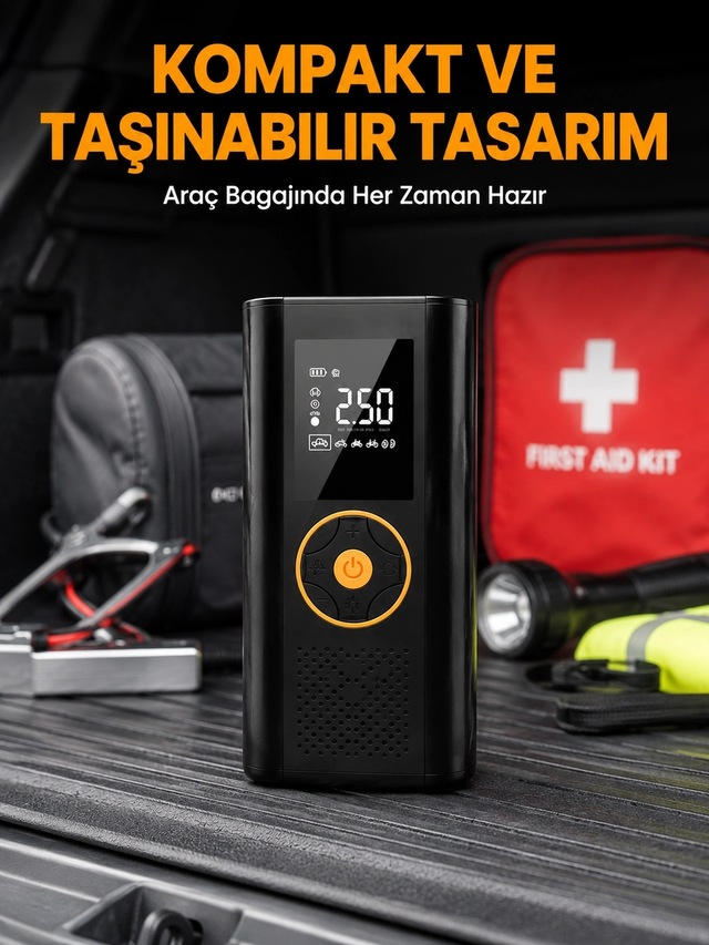 Mey İthalat Dijital Göstergeli Taşınabilir Hava Kompresörü Güçlü Şişirme Performansı Yeni Nesil