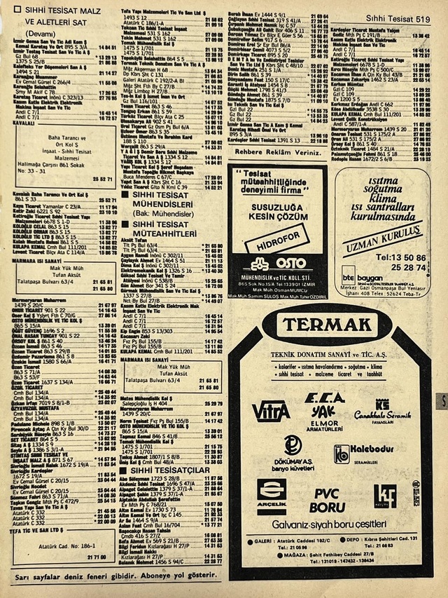 İzmir 1982-1983 Meslek Reklam İlanı Efemera S519 Teşhir Ürün