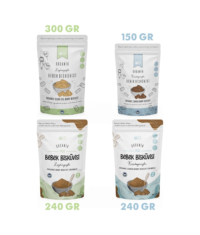 OG natural 4'lü Organik Keçiboynuzlu ve Zeytinyağlı Bebek Bisküvisi ve Bisküvi Tozu Seti +6 Ay
