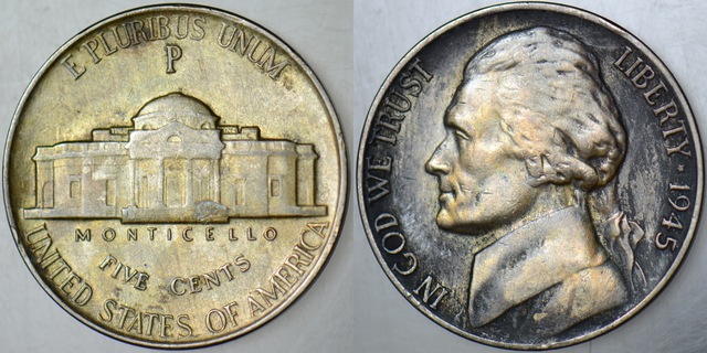 Amerika 5 Cent 1945 P Gümüş. Jefferson Nıckel. İkinci Dünya Savaşı Dönemi. 93155804