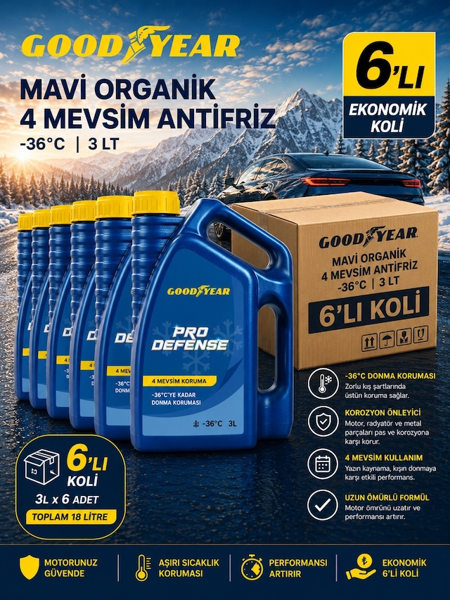 Goodyear Goodyear 6'lı Mavi Organik 4 Mevsim Antifriz -36 C 3 Lt 6 X 3 Litre