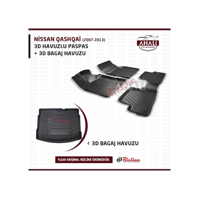 Rizline Nissan Qashqai 07-14 3D Havuzlu Paspas ve Bagaj Havuzu+Pa