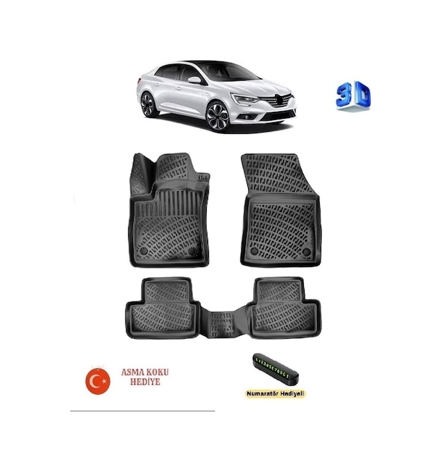 Rizline Renault Megane 4 Sedan 2016 Sonrası Uyumlu 3d Havuzlu Paspas Asma Koku Ve Numaratör li