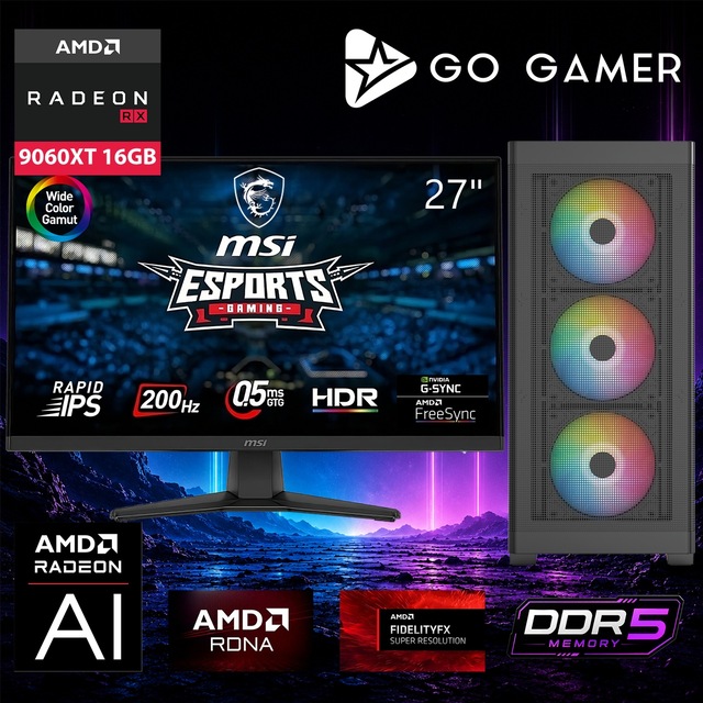 Go Gamer AE624D Ryzen 7 9800X3D RX 9060 XT 16GB RAM 512GB SSD