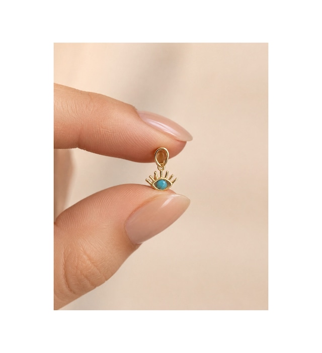 14 Ayar Altın Göz Figürlü Mavi Taşlı Minimal Kolye Ucu 8x5,5 Mm
