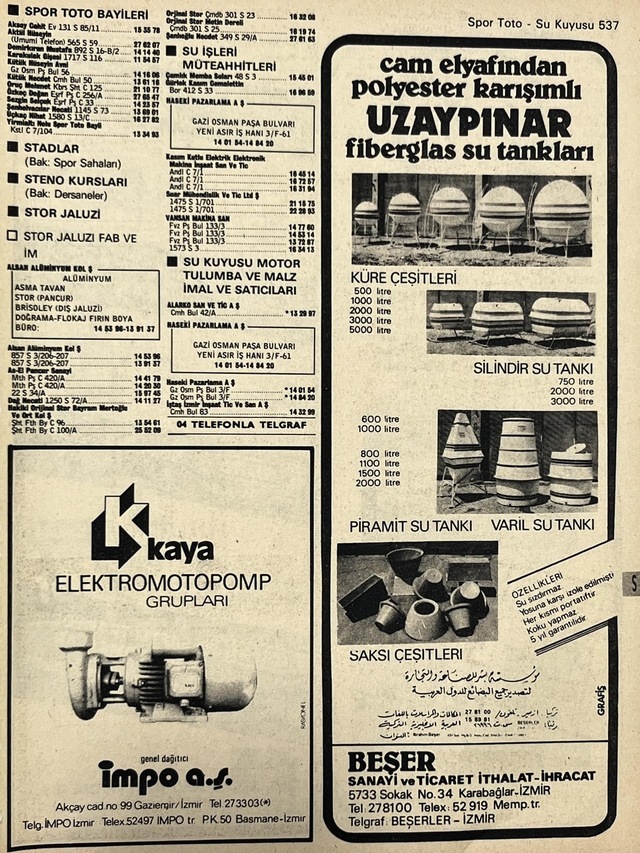 İzmir 1982-1983 Meslek Reklam İlanı Efemera S537 Teşhir Ürün
