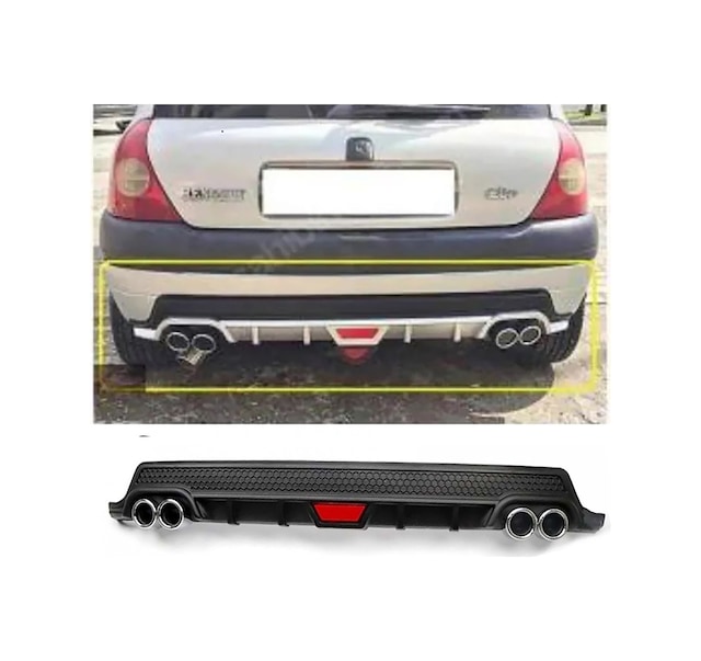 Renault Clio Mk2 Uyumlu Siyah Difüzör Difizör Yuvarlak Egzoz Görünüm Kulaklı Tip 1998-2005