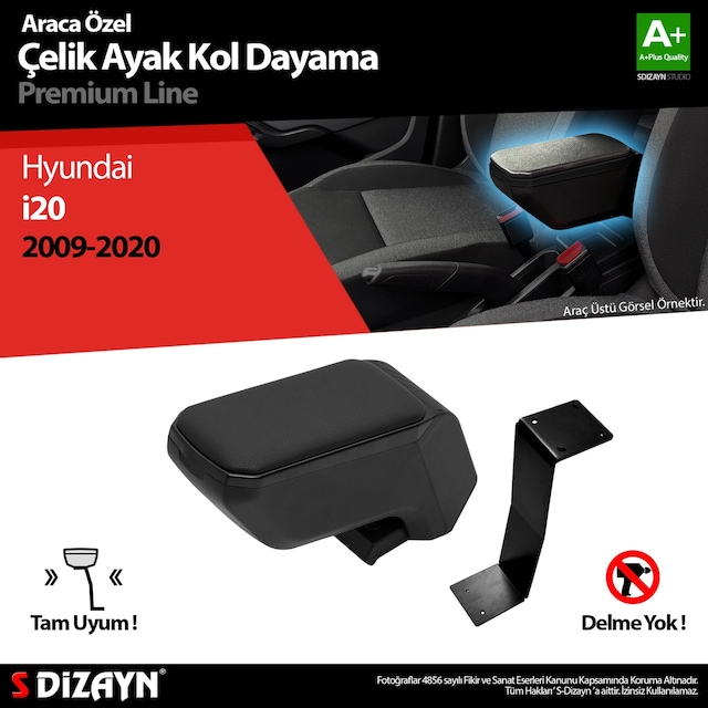 S-Dizayn Hyundai İ20 2009-2021 Kol Dayama Kolçak Çelik Ayaklı ABS Siyah