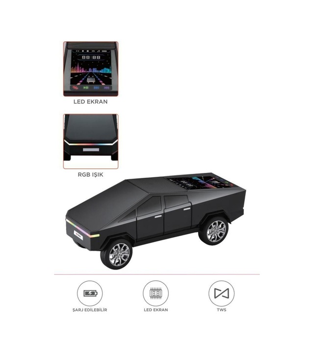D68 Cybertruck Araba Tasarımlı Led Ekranli Radyolu Bluetooth Hoparlör 15w Güçlü Ses Rgb Led /tws/usb