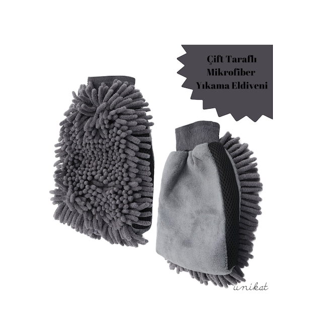 Çift Taraflı Mikrofiber Yıkama Eldiveni - Makarna Ve Sünger Yüzeyli Gri 1 Adet