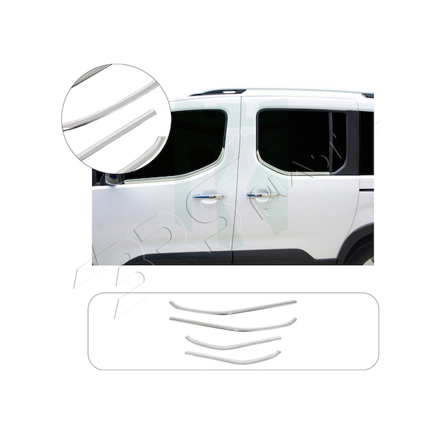 Citroen Berlingo Uyumlu 2019 Ve Üzeri Krom Cam Çıtası 4 Parça Paslanmaz Çelik