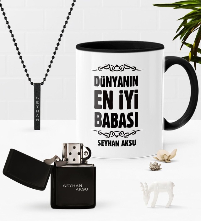 Kişiye Özel Dünyanın En İyi Babası Siyah Kupa Benzinli Çakmak Kol N11.1488