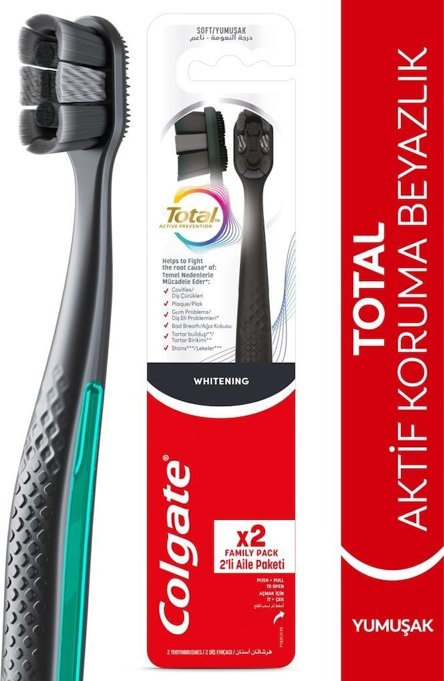 Colgate Total Whitening 1+1 Yumuşak Diş Fırçası Siyah