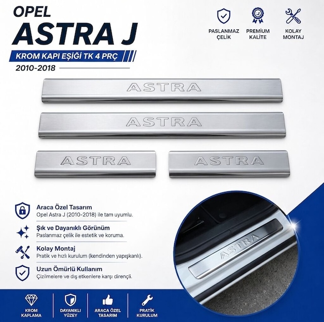 Opel Astra J Sedan Krom Kapı Eşiği Tk 4 Prç 2010-2020 Arası Paslanmaz Çelik Opelastrajsdnkke000000001