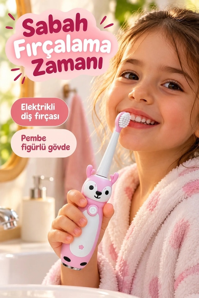 Lb Çocuk Elektrikli Diş Fırçası Pembe Geyik Figürlü Şarjlı