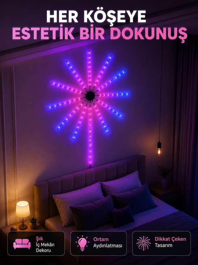 Telefon Kontrollü Rgb Fireworks Led Işık Çok Renkli Dekoratif Duv