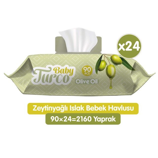 Baby Turco Zeytinyağlı Islak Bebek Havlusu 24 x 90'lı 2160 Yaprak