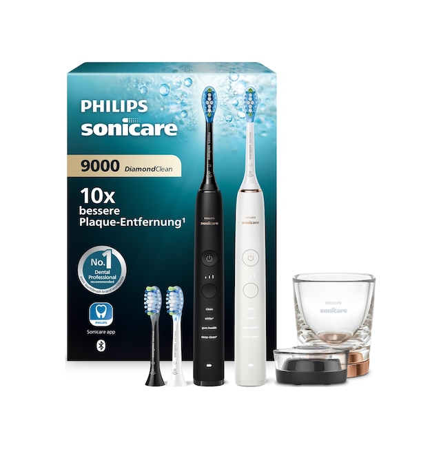 Philips Sonicare Diamondclean 9000 Elektrikli Diş Fırçası, İkili Paket, Uygulama Dahil Sonik Diş Fırçası, Basınç Sensörü, 4 Fırçalama Modu, 3 Yoğunluk Seviyesi, Siyah Ve Pembe Altın, Model Hx9914/61