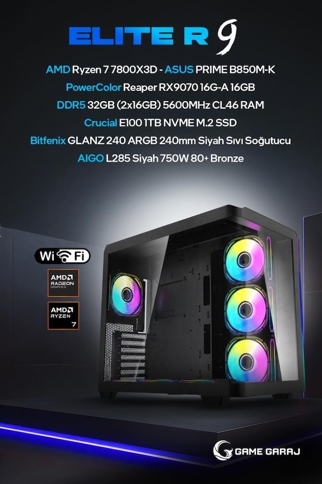 Game Garaj ELITE-R9 Ryzen 7 7800X3D RX 9070 32GB RAM 1TB SSD