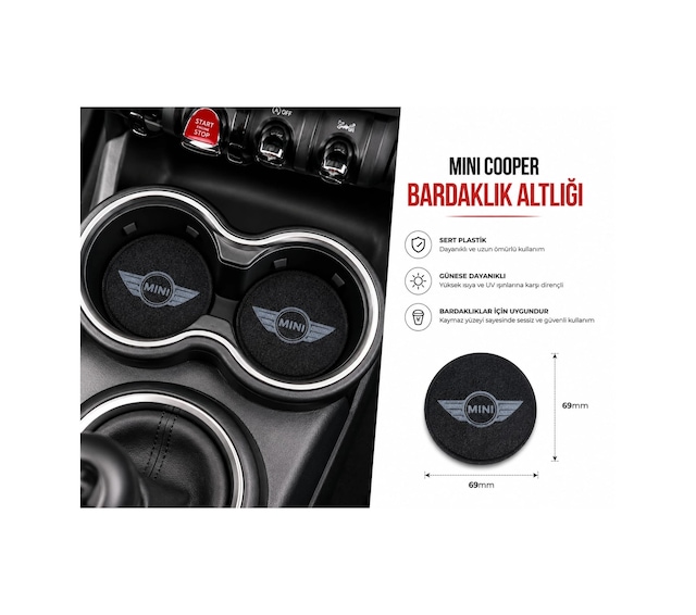 Mini Cooper Araç Bardaklık Altlığı , Mini Cooper Şişe Ve Bardak Altlığı, Mini Cooper Logolu Oto Bard
