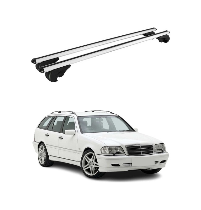 Mercedes C Serisi S202 Station Wagon 1996-2001 Arası Uyumlu Port Bagaj Taşıyıcı Ara Atkı Alüminyum Gümüş 2 Parça