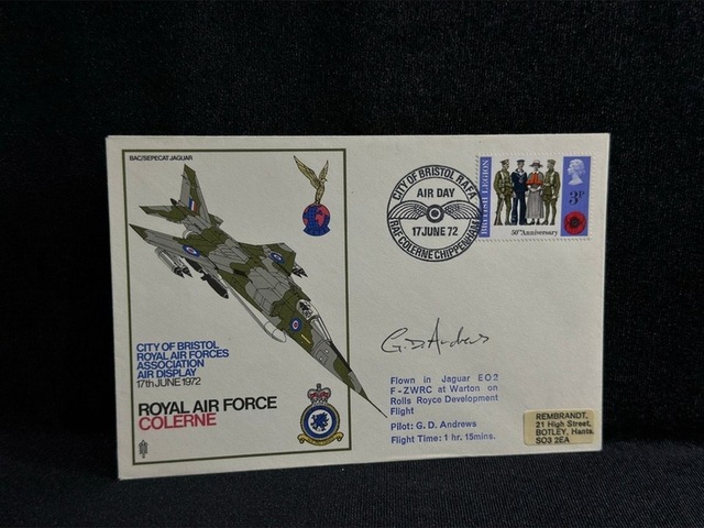 1972 İngiltere Kraliyet Hava Kuvvetleri Raf Colerne Royal Air Force Fdc İlk Gün Zarfı Islak İmzalı Teşhir Ürün