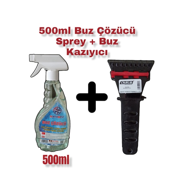 Buz Çözücü Sprey 500 ML + Buz Kazıyıcı Buz Kırıcı 2'li Set