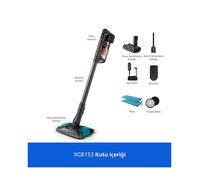 Philips 8000 Serisi XC8153/10 Aqua Plus Kablosuz Dik Süpürge