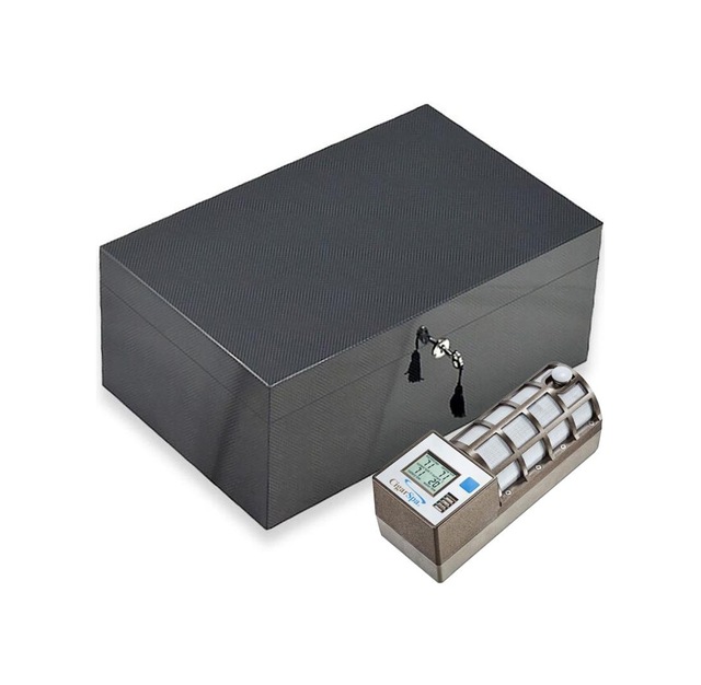 Lubinski İtaly Humidor Puro Kutusu Karbon Desen 120's Cigar Spa Elektronik Puro Nemlendirme Cihazı