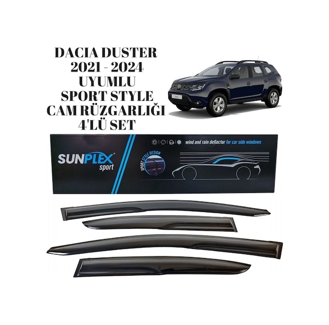 Dacia Duster 2021 2022 2023 2024 Uyumlu Parlak Siyah Sport Style Cam Rüzgarlığı 4 Parça Sunplex