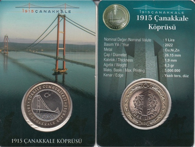 Çanakkale Köprüsü 1915, 1 Lira 2022 Hatıra Para Ve Kiti