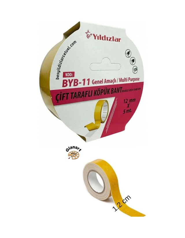 Çift Taraflı Köpüklü Bant 12mmx 5mt 1 Adet 12 MM x 5 M