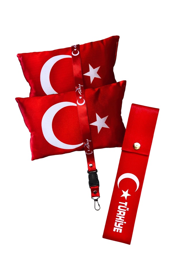 Türk Bayrak'lı Oto Boyun Yastığı & Ayna İpi & Tampon Çeki İpi