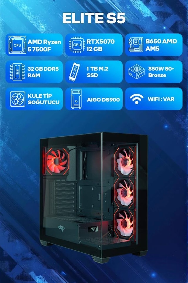 Game Garaj Elite S5 Ryzen 5 7500F RTX 5070 32GB RAM 1TB SSD