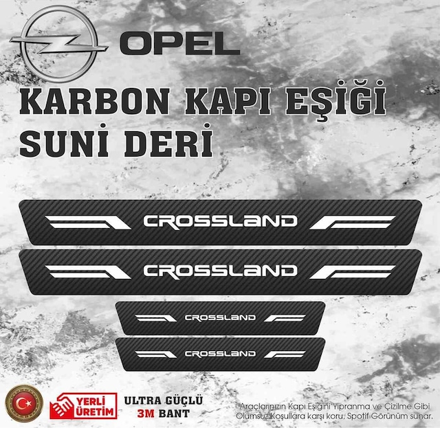 Opel Crossland Uyumlu Deri Karbon Kapı Eşiği Koruyucu Bant 4 Adet