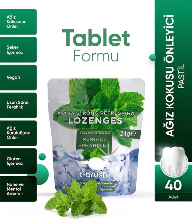 Tbrush Ağız Kokusu Önleyici Mentol ve Nane Aromalı Ağız Pastili - Alkolsüz ve Şekersiz