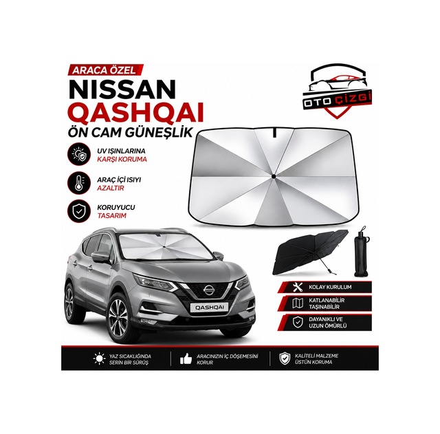 Nissan Qashqai Şemsiye Tip Ön Cam Güneşliği Katlanabilir Uv Korumalı Araç Cam Güneşlik