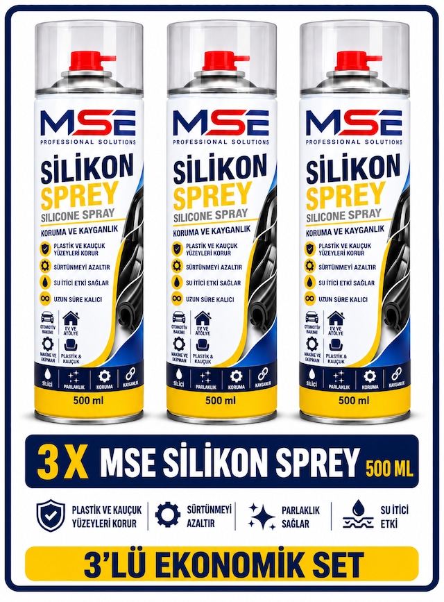 Silikon Sprey, Koşu Bandı, Spor Bisikleti, Plastik Parça Spreyi 500 Ml 3 Adet