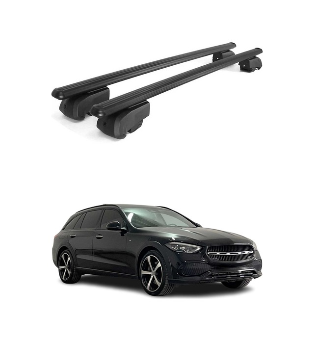 Mercedes C Serisi S206 Station Wagon 2021-2027 Arası Uyumlu Port Bagaj Taşıyıcı Ara Atkı Alüminyum Siyah 2 Parça