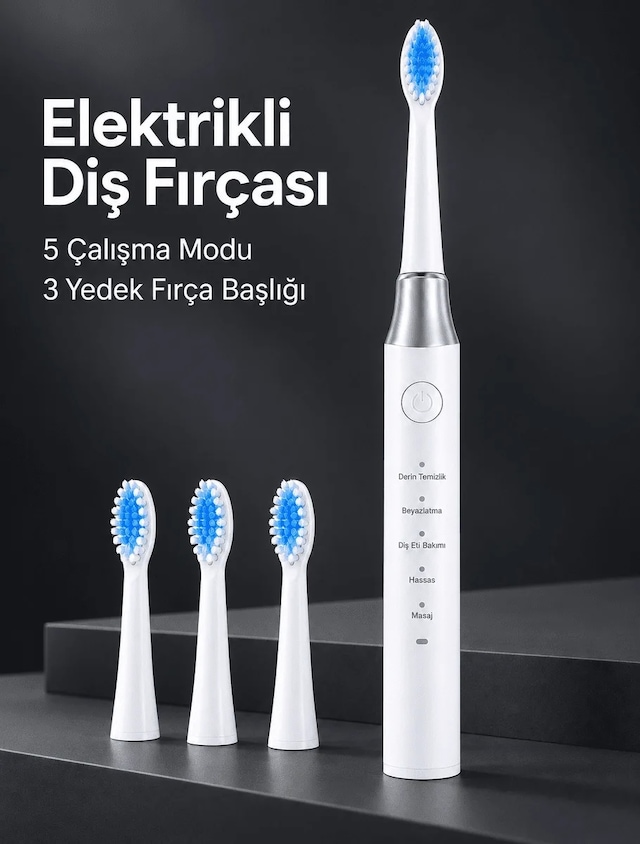 Ers 5 Çalışma Modlu Beyaz Elektrikli Diş Fırçası 3 Yedek Başlık Hediyeli 66845716