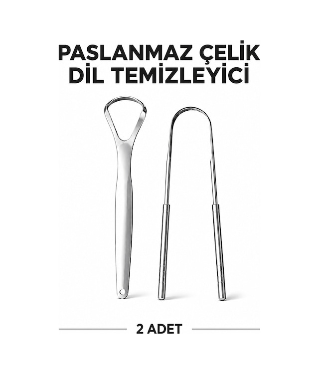 Dil Temizleyici Ağız Bakım Aparatı Hijyenik Paslanmaz Çelik 2 Adet