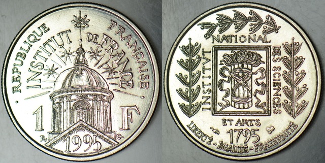 Fransa 1 Frank 1995 Hatıra-fransa Bilim Enstitüsünün 200. Yılı 24 Mm Çilaltı.