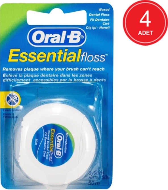Oral-B Essential Floss Nane Aromalı Mumlu Diş İpi 50 M x 4 Paket