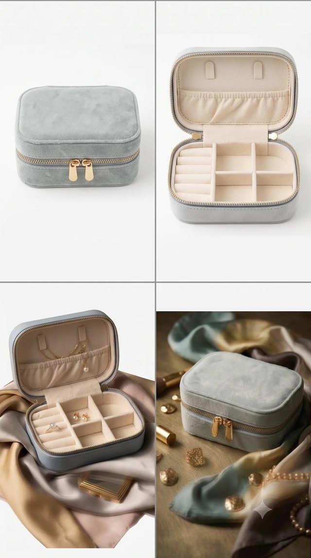 Takı Kutusu Düzenleyici Seyahat Çantası Kolye Yüzük Küpe Organizer Kadife Bebe Mavisi 12cmx8cm