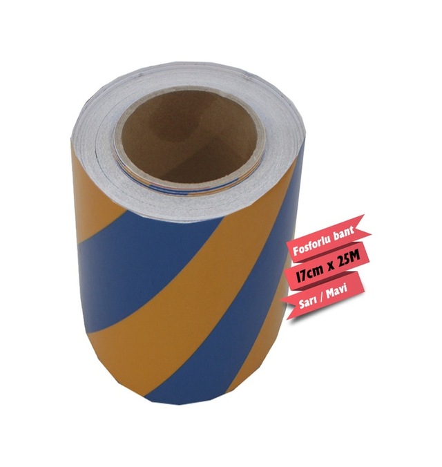 Carub Reflektif Fosforlu Çapraz Şerit Bant 17 Cm x 25 Metre Sarı Mavi BR2406405
