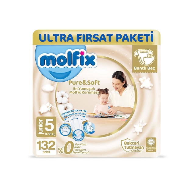 Molfix Pure&Soft Bebek Bezi 5 Numara Junior Ultra Fırsat Paketi 132 Adet