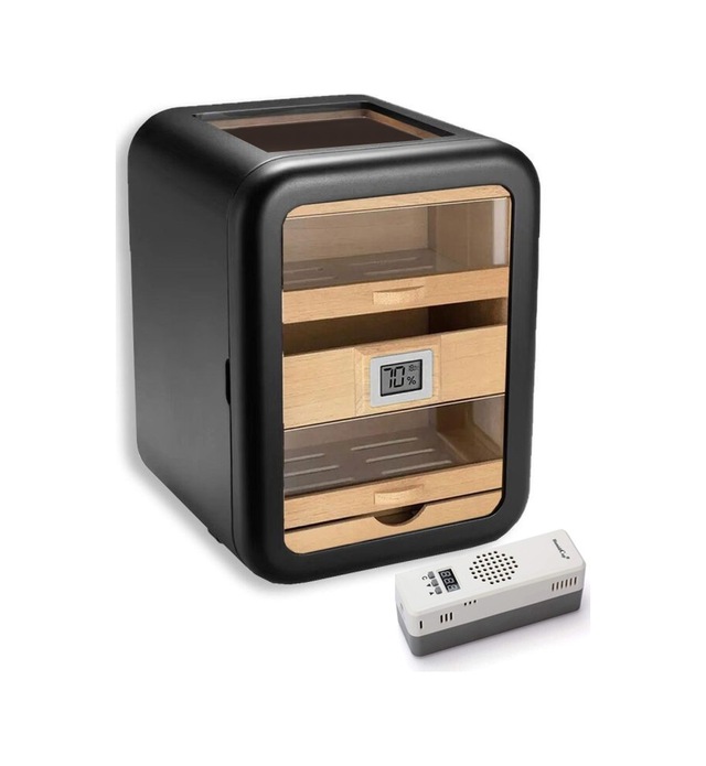 Elektronik Nemlendiricili Camlı 5 Çekmeceli Puro Kutusu Humidor Skylight Siyah